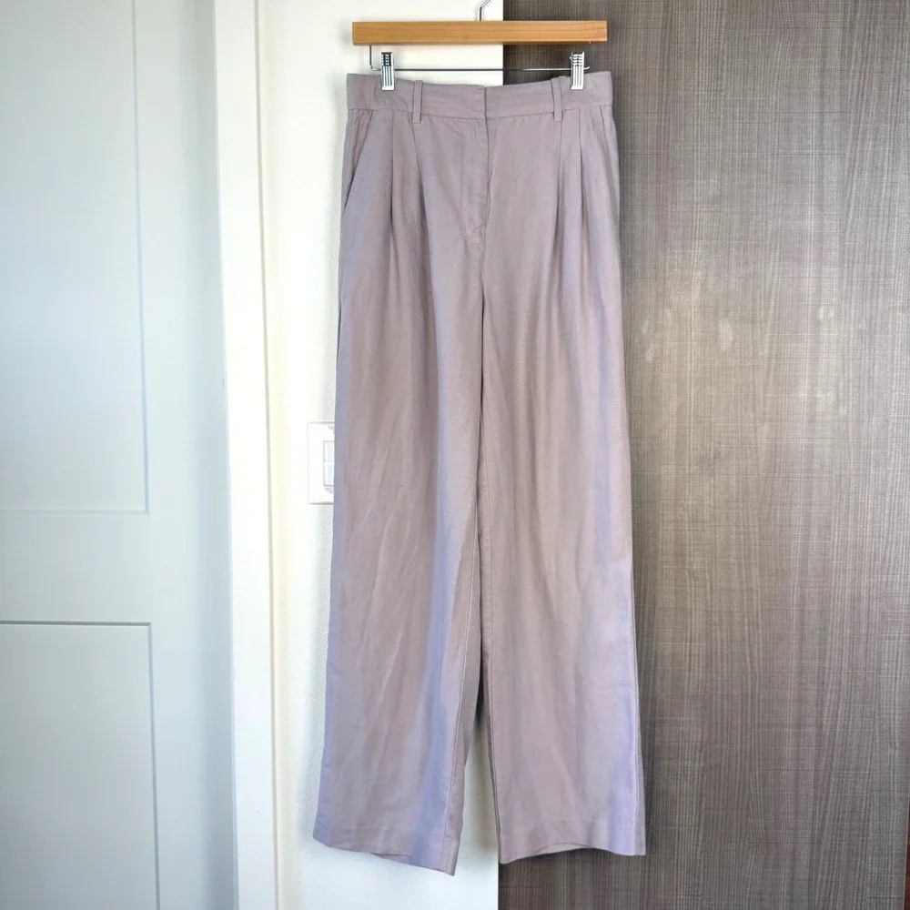 Aritzia Wilfred The Effortless Pants Linen Blend Trouser Cloudy Lilac Size 8